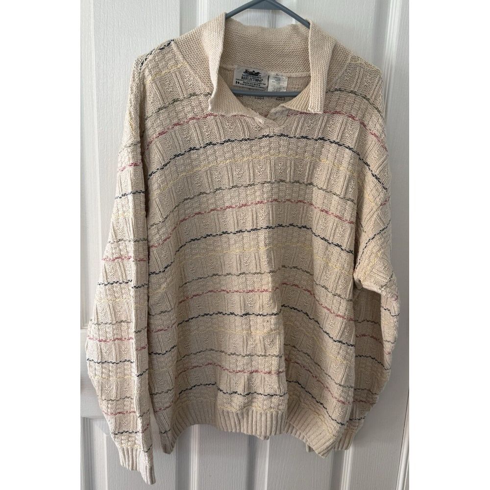 Vintage,‎ Northern Reflections, Cotton Blend, Collar Sweater, Beige XL/TG Mens